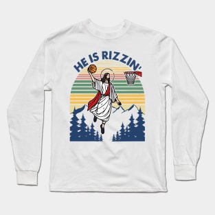 He Is Rizzin Jesus Basketball Retro Christian Religious Long Sleeve T-Shirt